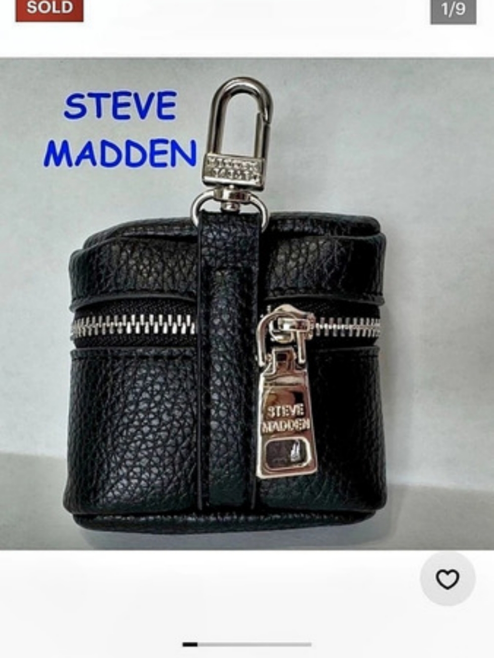 Steve Madden Mini Bag Charm Coin Purse Black Silver Hardware